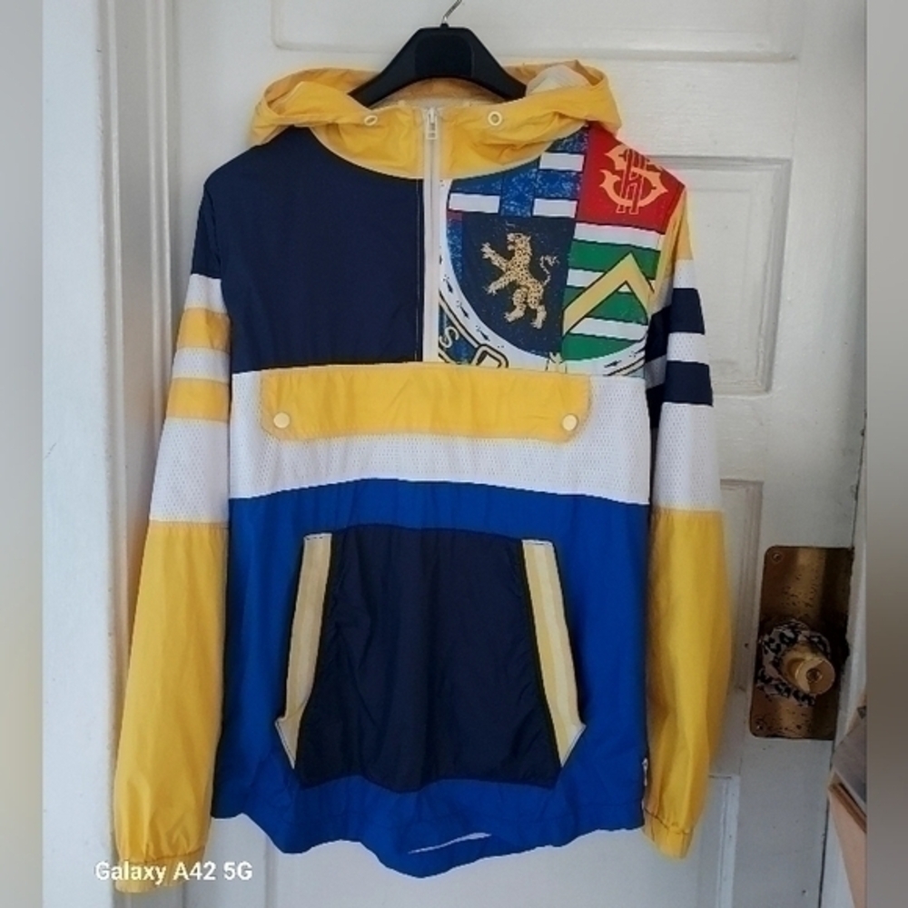 MEN’S NYLON ANORAK PULLOVER-ROYAL/YELLOW LARGE